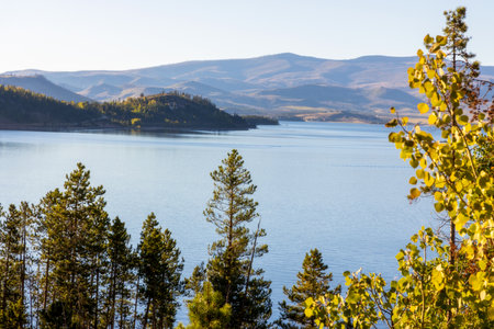 Beautiful Autumn Landscape on Granby Lake in the Colorado Rocky Mountainsの写真素材