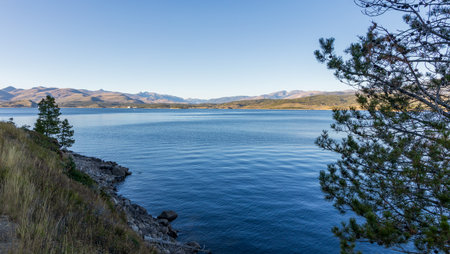 Beautiful Autumn Landscape on Granby Lake in the Colorado Rocky Mountainsの写真素材