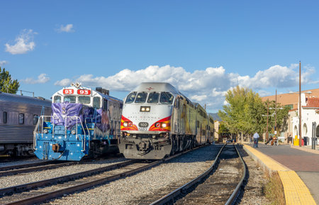 Santa Fe New Mexico - October 6, 2023: The Rail Runner Express, a commuter rail systemのeditorial素材