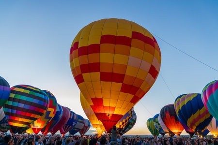 Albuquerque, New Mexico - October 7, 2023: International Hot Air Balloon Fiesta in Albuquerque, New Mexico. Nighttime glow show.のeditorial素材