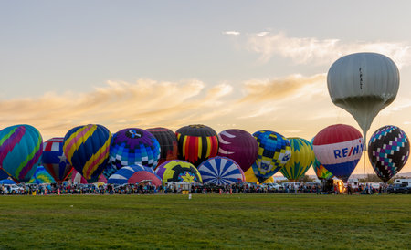 Albuquerque, New Mexico - October 7, 2023: International Hot Air Balloon Fiesta in Albuquerque, New Mexico. Nighttime glow show.のeditorial素材