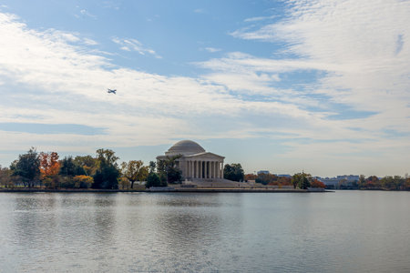 The view of the Thomas Jefferson Memorial from across the Tidal Basin in Washington DCの写真素材