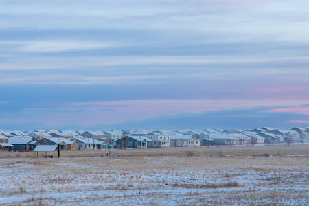 Colorado Living. Aurora, Colorado - Denver Metro Area Residential Winter Panorama with newly constructed housesの写真素材