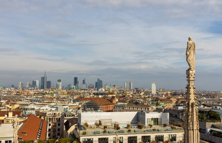 Milan skyline, Italy. View from the rooftop of Milan Cathedral (Duomo di Milano)