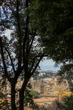 Aerial view of the historical center of Rome, Italy, from the height of the Janiculum Hillの写真素材