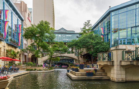 San Antonio, Texas - April 6, 2024: The historic riverwalk in San Antonio, Texasのeditorial素材