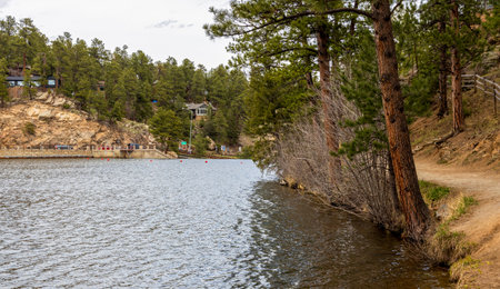 Beautiful Spring Landscape on Evergreen Lake in the Colorado Rocky Mountainsの写真素材