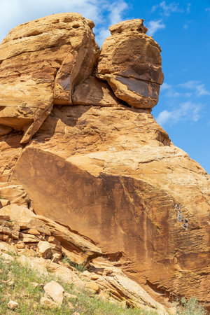 Petroglyphs in Dinosaur National Monument in Colorado and Utah in the springの写真素材