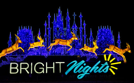 Denver, Colorado - August 15, 2024: Bright Nights at Four Mile, Paper Lantern Sculpture Festival in the Four Mile Historic Park in Denver, Coloradoのeditorial素材