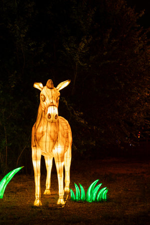 Denver, Colorado - August 15, 2024: Bright Nights at Four Mile, Paper Lantern Sculpture Festival in the Four Mile Historic Park in Denver, Coloradoのeditorial素材
