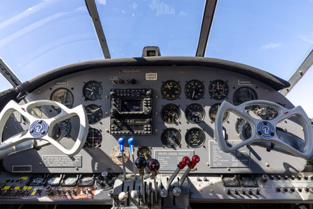 Old aircraft cabin with a panel