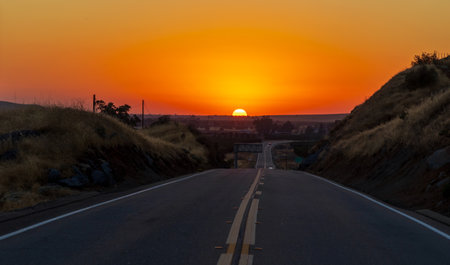 Kings Canon Road at Sunset in Californiaの写真素材