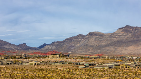 Southwest living. Las Vegas Metro Area Residential Panorama with the view of Spring Mountains in the distance.の写真素材