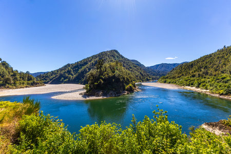 Beautiful scenery at Buller River, South Island, New Zealandの写真素材