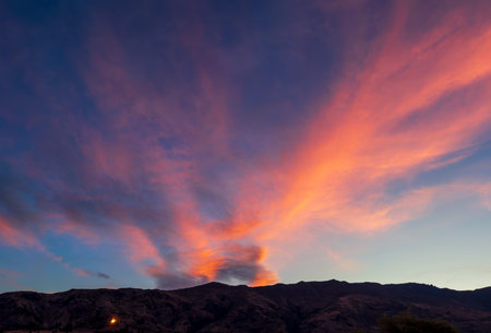 Beautiful sunset at Lake Wanaka, South Island, New Zealandの写真素材