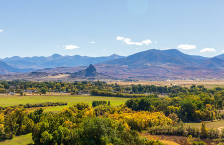 Scenic fall foliage landscape alongside the Highway of Legends National Scenic Byway, going from Walsenburg to Trinidad in Coloradoの写真素材