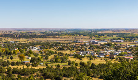 Aerial view of Trinidad, Colorado, from the Simpson's Rest vista pointの写真素材