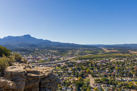 Aerial view of Trinidad, Colorado, from the Simpson's Rest vista pointの写真素材