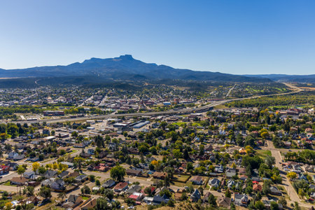 Aerial view of Trinidad, Colorado, from the Simpson's Rest vista pointの写真素材
