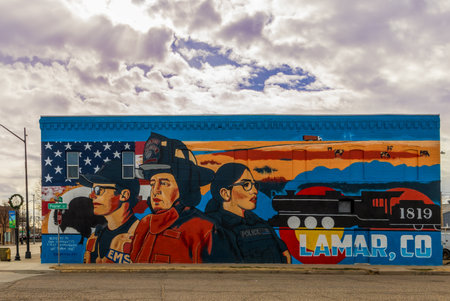 Lamar, Colorado - January 2, 2026: A mural in Lamar, Colorado, created by artist Cody Miell, honoring the city's first responders and community.のeditorial素材