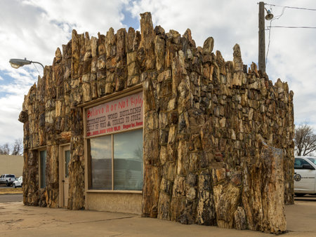 Lamar, Colorado - January 2, 2026: Historic Petrified Wood Building in Lamar, Colorado, built in 1932 by lumber dealer William T. Brown, using petrified wood logsのeditorial素材