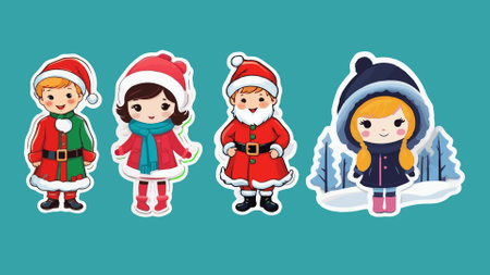 Set of cute cartoon kids in Santa Claus clothes. Vector illustration.のイラスト素材