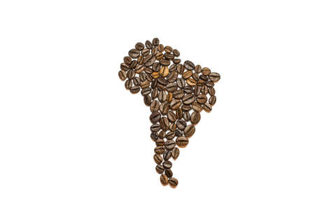 South America drawed with coffee beansの写真素材