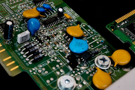 Close up of a microchip in a black background