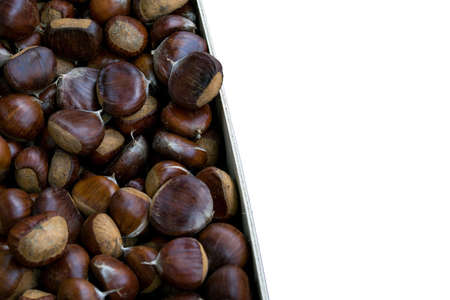 Raw chestnuts group on a white backgroundの写真素材