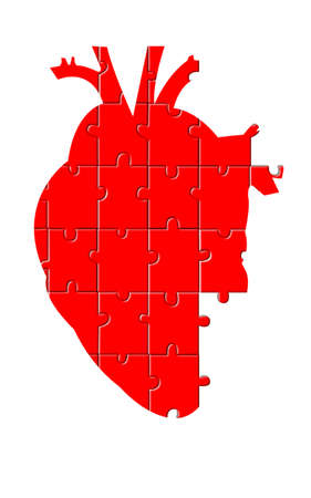 An illustration of a red puzzle of an anatomic heart incompleteのイラスト素材