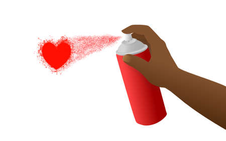 An illustration of a black hand that is spraying a red heart