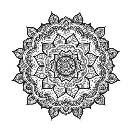 Vector hand drawn doodle mandala. Ethnic mandala with ornament. Isolated. Black and white colors.のイラスト素材