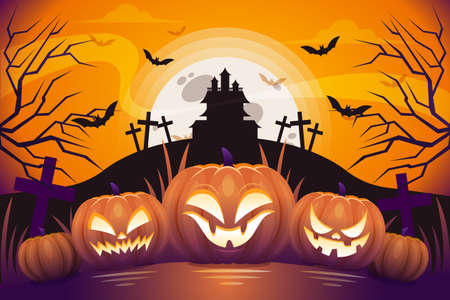 halloween background template with scary pumpkin faceのイラスト素材