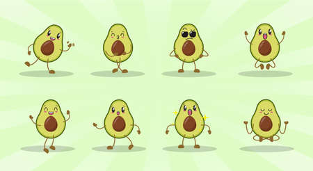 avocado cute expression set collection. avocado mascot characterのイラスト素材