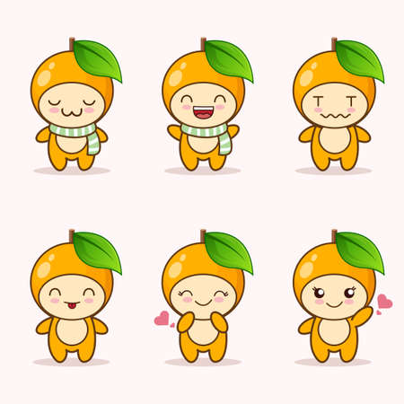 cute orange fruit mascot with various kinds of expressions set collectionのイラスト素材
