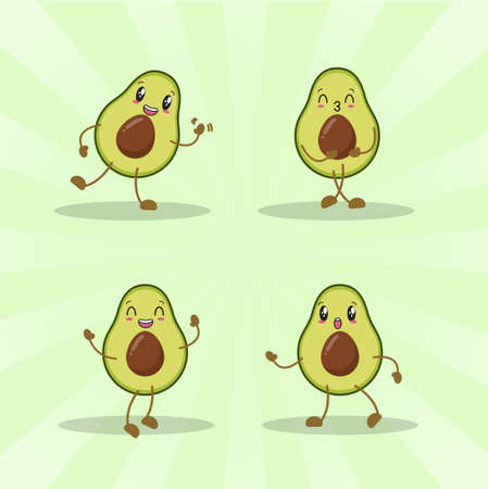 avocado cute expression set collection. avocado mascot characterのイラスト素材