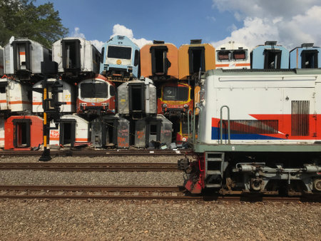 Piles of used trains that will be seen when passing through Purwakarta Indonesia station