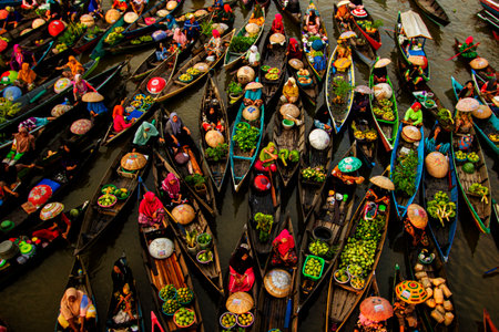 The biggest floating market festival at Indonesiaのeditorial素材