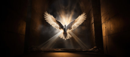 Winged dove, a representation of the New Testament Holy Spiritの素材