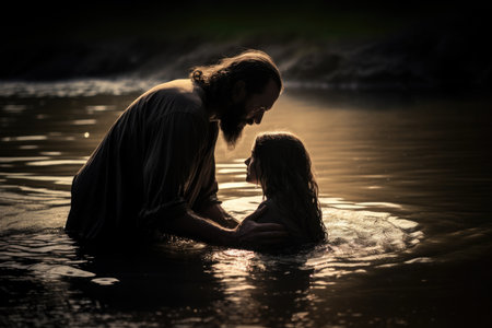 River Baptism. "In the name of the Father, and of the Son, and of the Holy Spirit"の素材