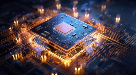 Close-up of electronic microcircuit. 3D Renderingの素材