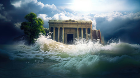 The Genesis flood. "the fountains of the Great Deep burst apart and the floodgates of heaven broke open"の素材
