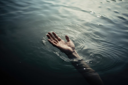 Hand coming out of water. Baptism. Worshipの素材