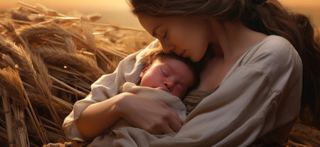 Maternity. Illustration. Mother and baby.の素材