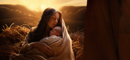 Maternity. Illustration. Mother and baby.の素材