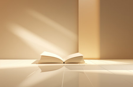 Open book with shadow on the floor. 3D rendering. Illustration.の素材