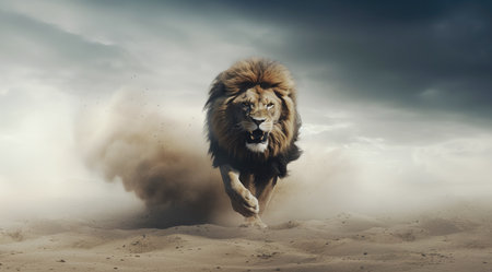 Lion running in the desert - 3D Rendered Illustrationの素材
