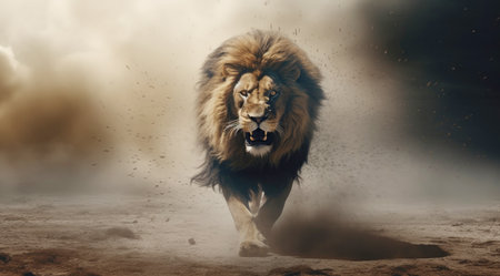 Big male lion in the rain - 3D Rendered Illustrationの素材