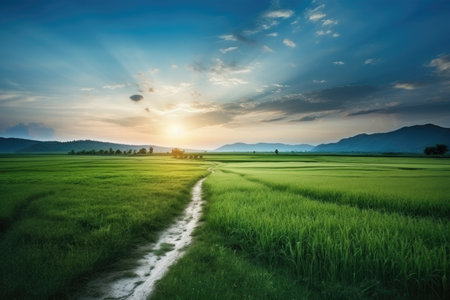 Rice field in the morning at Chiang Mai, Thailand.の素材