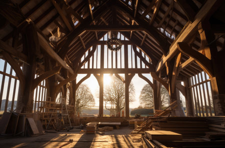 Wooden structure of a church in the countrysideの素材